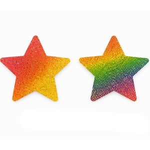 Rainbow Star Pasties | Gold Glitter Holographic Festival Rave Nipple Covers